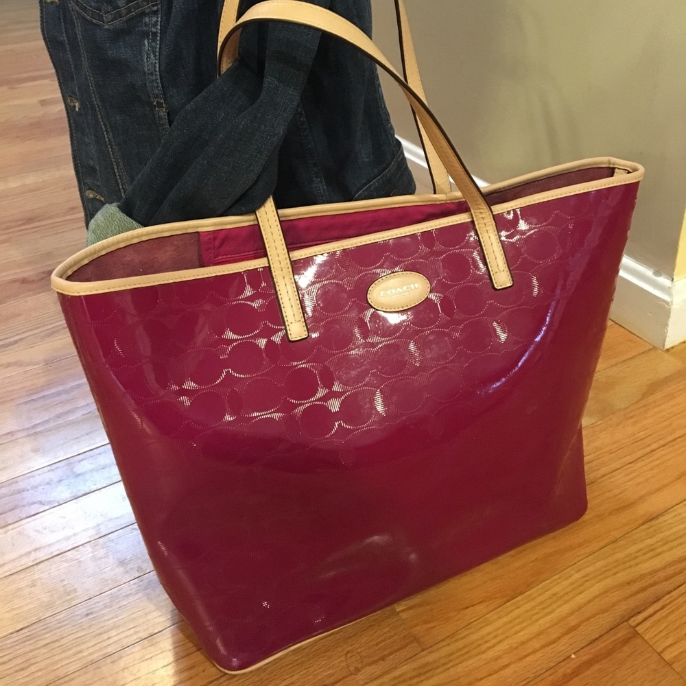 Almost new Coach  leather with vinyl coat tote.
